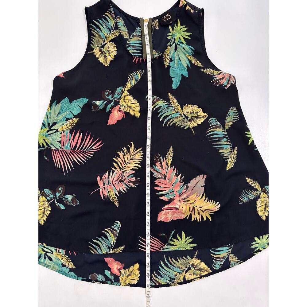 W5 Tropical Palm Print Sleeveless Blouse Black Floral Back Zip Top XL 11483M - Picture 2 of 6